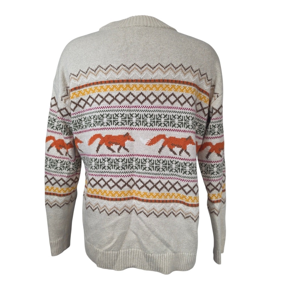 Talbots Womens Fox Fair Isle Button Shoulder Sweater Oatmeal Orange Size M - Picture 4 of 7